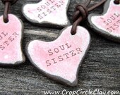 SOUL SISTER Pink Candy Heart Pendant Gift Rustic Heart Pendant Gift for Her BFF Gift - Pink Brown Soul Sister Gift