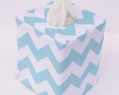 Aqua chevron reversible tissue box cover