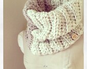 Oversized Color Block Chunky Cowl/ Earthtone/ Neckwarmer/ Cowl/ Linen & Cappuccino
