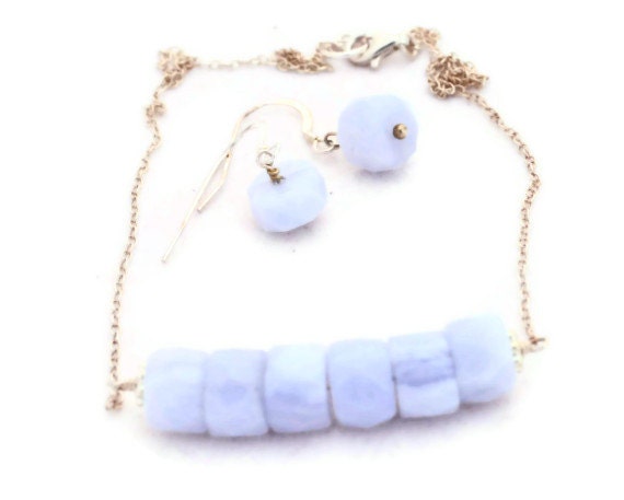 Blue Lace Agate Necklace and Earrings Jewelry Set