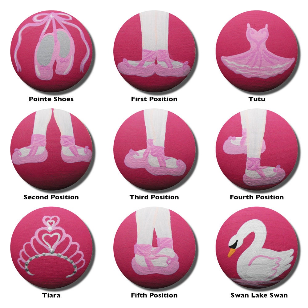 Hand Painted Knob - Children's Custom Hand Painted Ballet Shoes and 1st 2nd 3rd 4th 5th Positions Drawer Knobs Pulls or Nail Covers for Kids