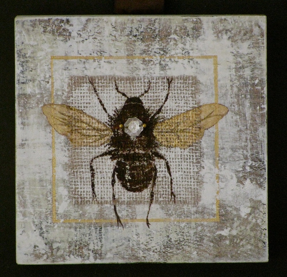 Valentines Bee silhouette, original painrting on reclaimed rustic wood