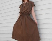 Vintage 70s Dress Brown Boho Hippie Casual S XS