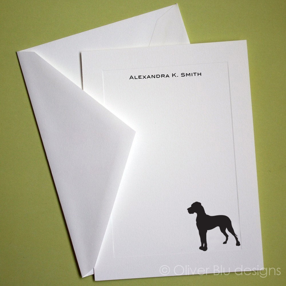 Great Dane Personalized Stationery - Set of 10 flat paneled cards