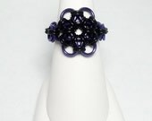 Chainmaille Ring- Rubber Bloom- Chainmaille with rubber- Black/Purple/Dark Blue