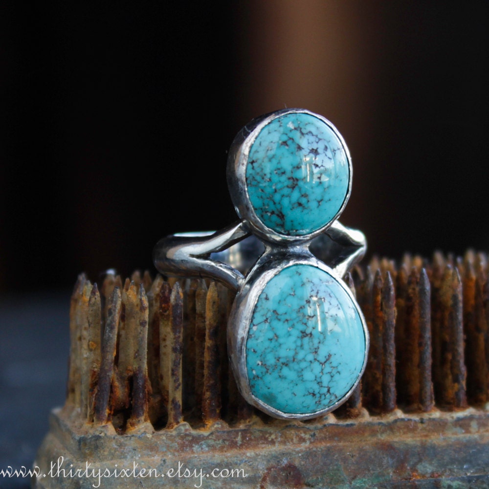 Cocktail Turquoise and Sterling Ring, Southwest Style