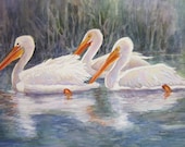 White Pelicans 5 x 7 note card print of original watercolor painting Florida