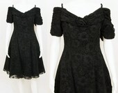 Burnt Velvet Flamenco Style Off Shoulder Dress / S / M
