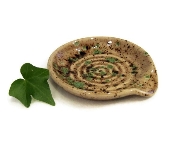 Ceramic Spoon Rest in Earth Tones of Brown and Green