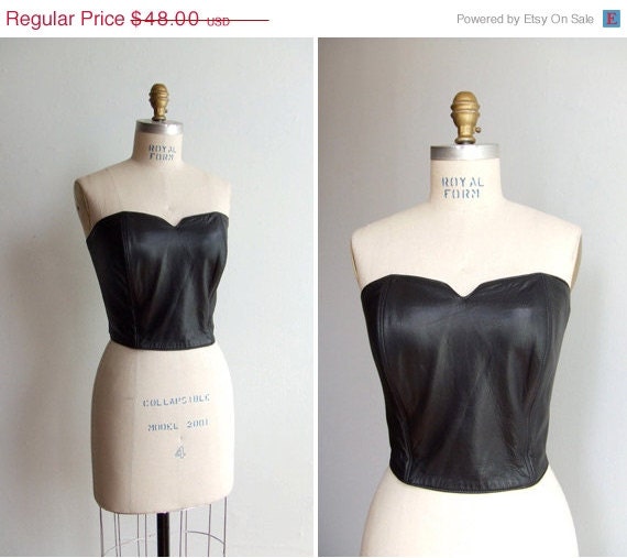 25% OFF STOREWIDE SALE Vintage 1980s black lamb leather bustier