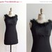 25% OFF STOREWIDE SALE Sale////Vintage 1960s mini dress with lace bodice and ostrich feather trim around neckline