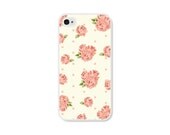 Peach Floral Rose iPhone Case - iPhone 4 Case - iPhone 4 Cover - iPhone 4 Skin - Coral Pink Pastel Flowers iPhone 4 Case