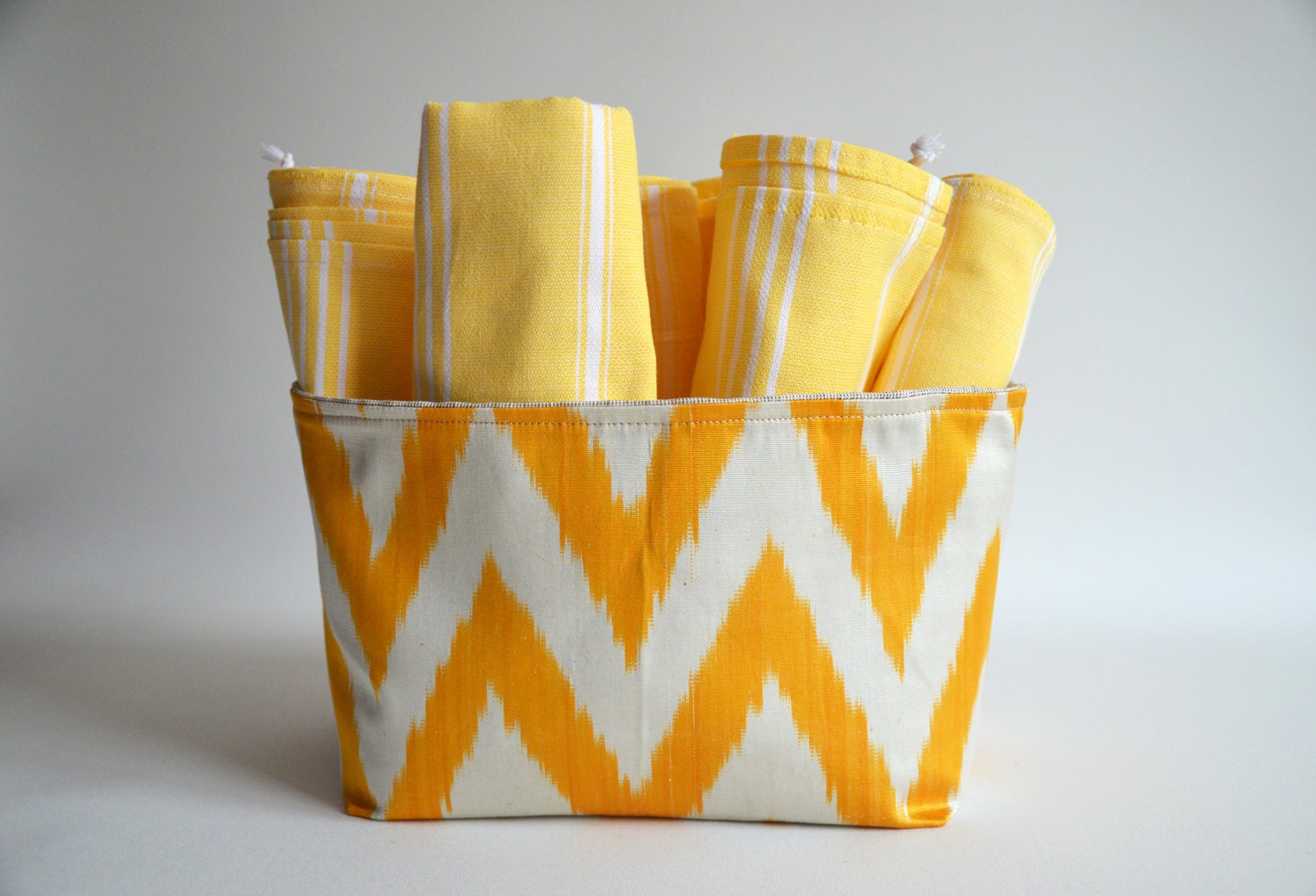 Sukan / 1 Organic Silk ikat Yellow, Raw Pure Linen Storage Organization - Organizer Container Basket Bin - Custom Basket Bin