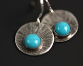 Hammered Sterling Silver Earrings with Turquoise Cabochons