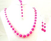 Neon Pink Swarovski Pearl Necklace, Bracelet, Earrings set