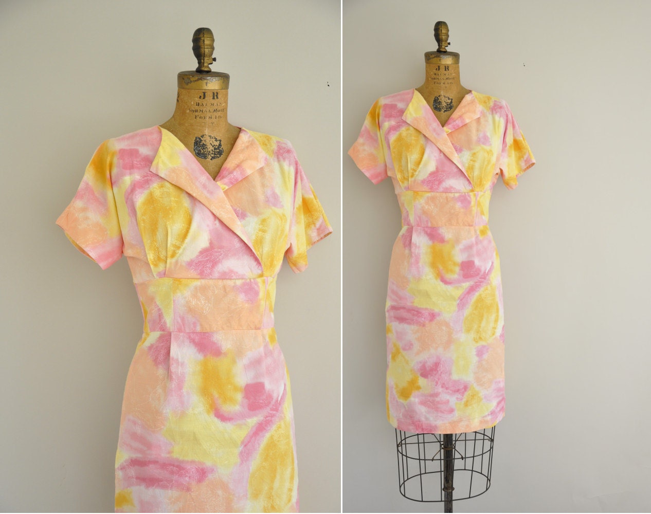 vintage 1960s dress / 1960s sorbet cotton dress / 1960s wiggle dress