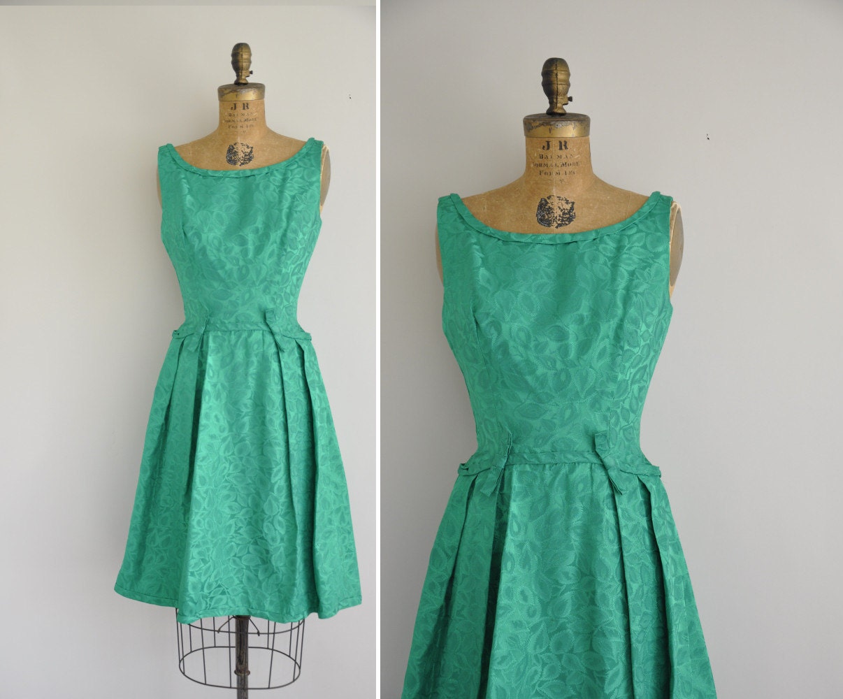 vintage 50s dress / 1950s designer Gigi Young dress / 1950s kelly greeen cockatil dress