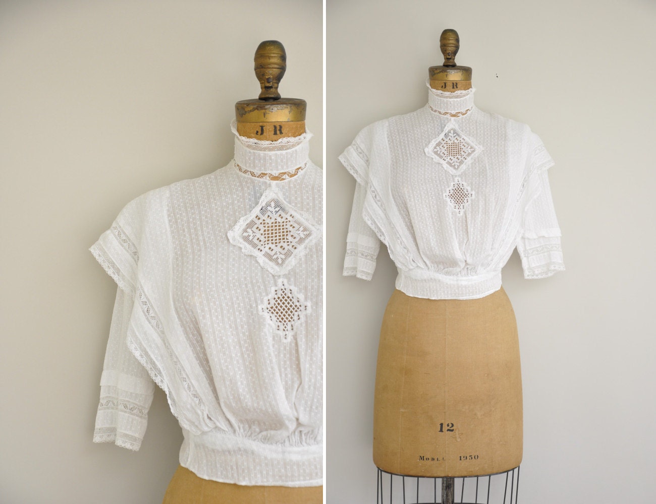 vintage 1900s blouse / antique lace cotton blouse / Edwardian blouse