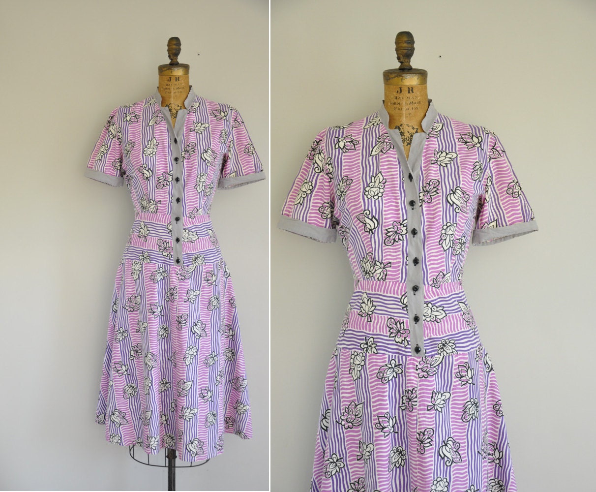 vintage 1950s dress / 50s feedsack cotton novelty print dress / 1950s cotton dress