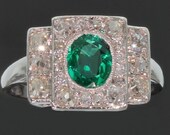Quality Art Deco emerald diamond engagement ring