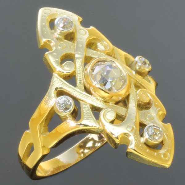 Antique yellow gold ring Art Nouveau diamond 0.81ct old European cut diamond Fine jewelry 1900 - ref.13112-0022