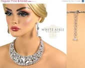 ON SALE Bridal Statement Necklace Earring Set, Vintage Style Rhinestone Statement Necklace with Satin Ribbon Bow - Choose Your Own Ribbon C