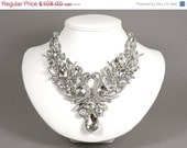 ON SALE Swan Crystal Bridal Statement Necklace Earrings, Wedding Jewelry Set, Crystal Bridal Necklace Earrings
