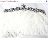 ON SALE White Ostrich Feather Bridal Clutch Purse with Premium Ostrich Feathers and Crystal Trim, Wedding Clutch, Bridal Accessories