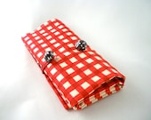Red gingham organizer for crochet hooks or makeup brushes handmade closures