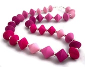Pink beaded necklace handcrafted unique bicones clay shades of pink chunky necklace