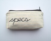 Eyeglass Case Zipper Pouch-  specs- Vintage Calendar Tea Towel and Hand Embroidery