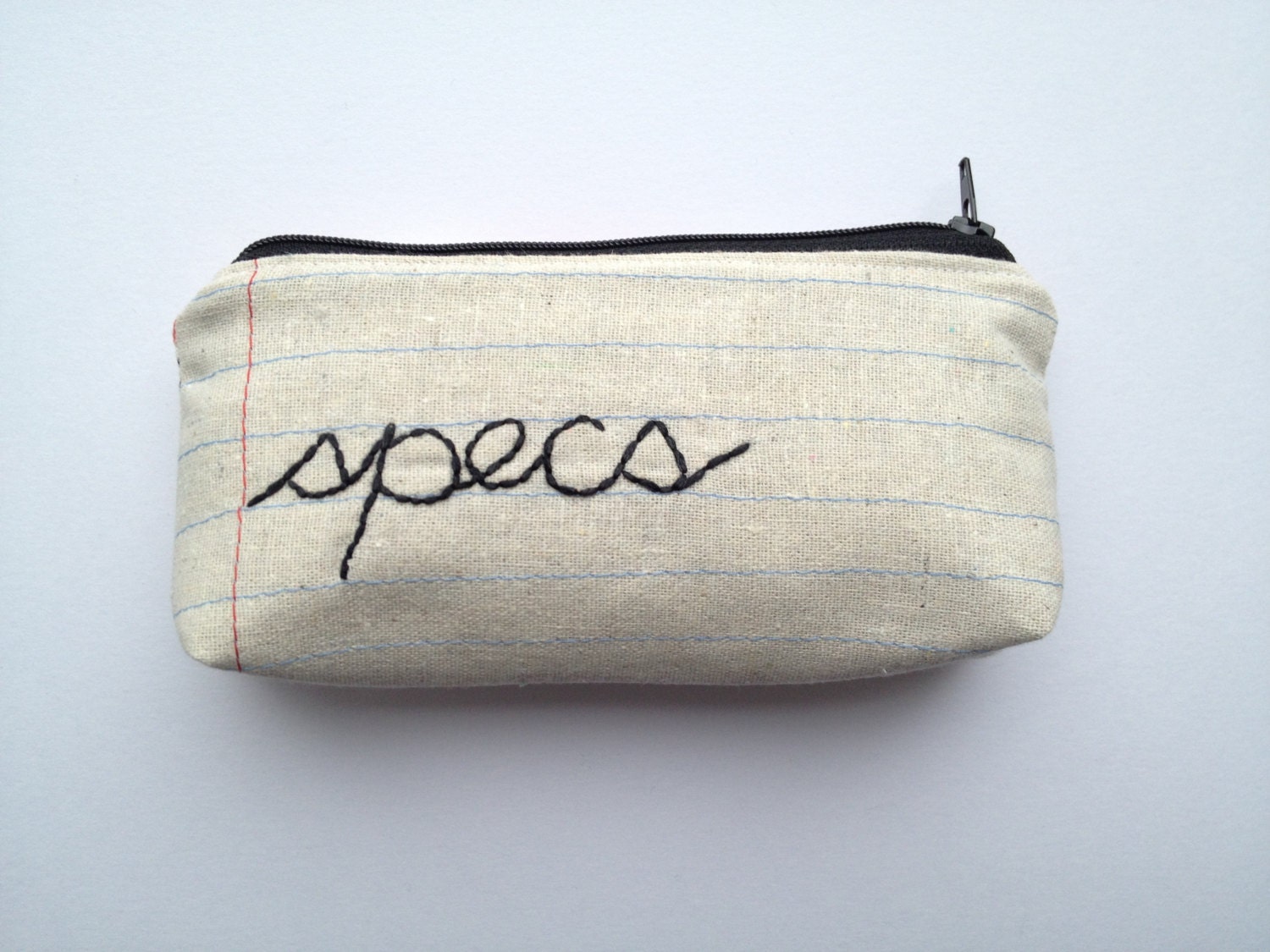 Eyeglass Case Zipper Pouch-  specs- Vintage Calendar Tea Towel and Hand Embroidery