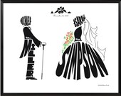 Personalized Wedding Silhouette Print - Framed