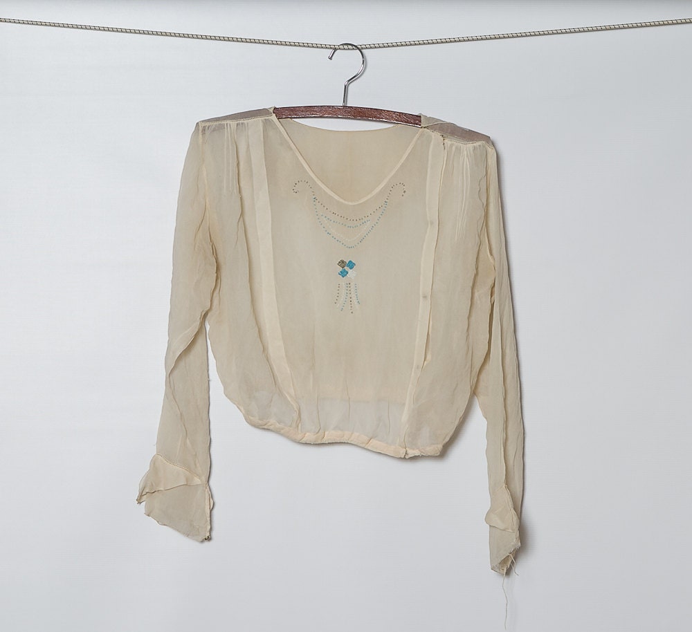 antique blouse / 1910s / beaded ivory blouse