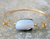 Black and White Druzy Crystal Stone Bangle Bracelet Gold Brass