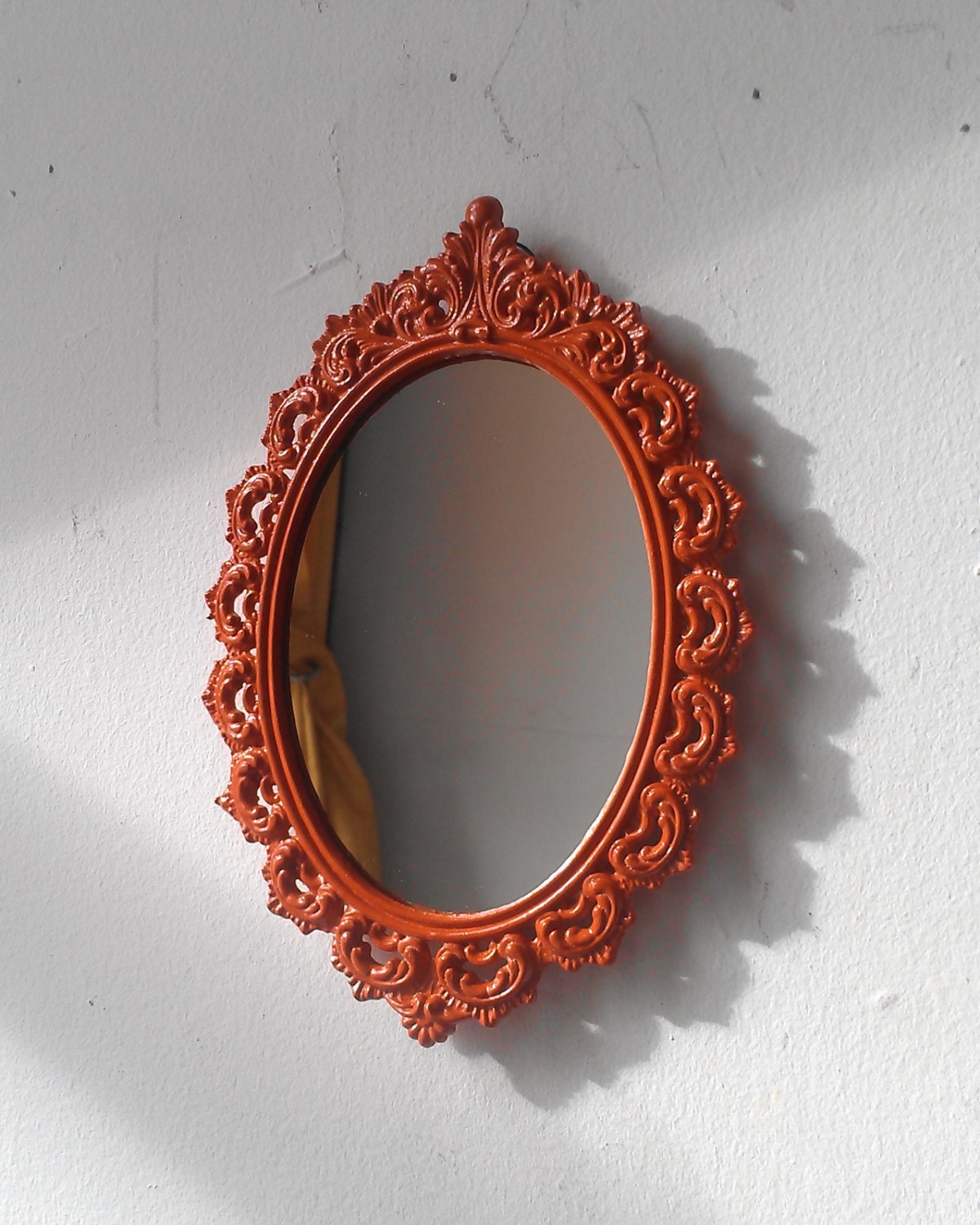 Filigree Wall Mirror in Small Vintage Burnt Orange Frame