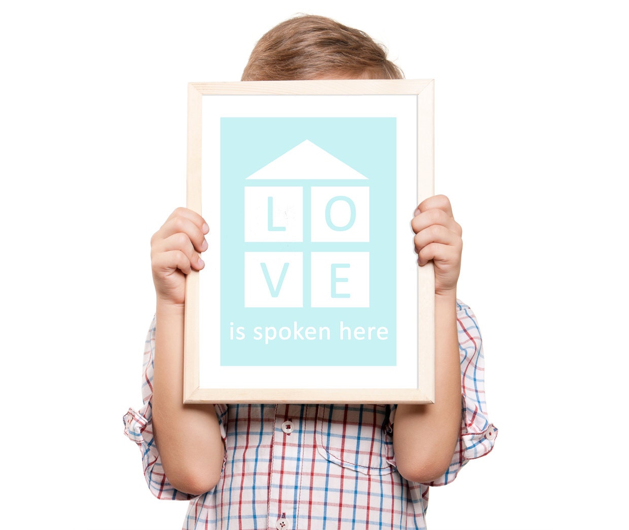 Love is spoken here 8x10 blue Typography print, Mothers day, wall art