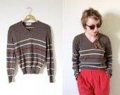 vintage 1980s sweater // striped // neutral colors // brown // retro // size small s // medium m