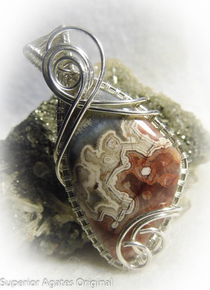 Mexican Crazy Lace Agate Wire Wrapped Stone Pendant