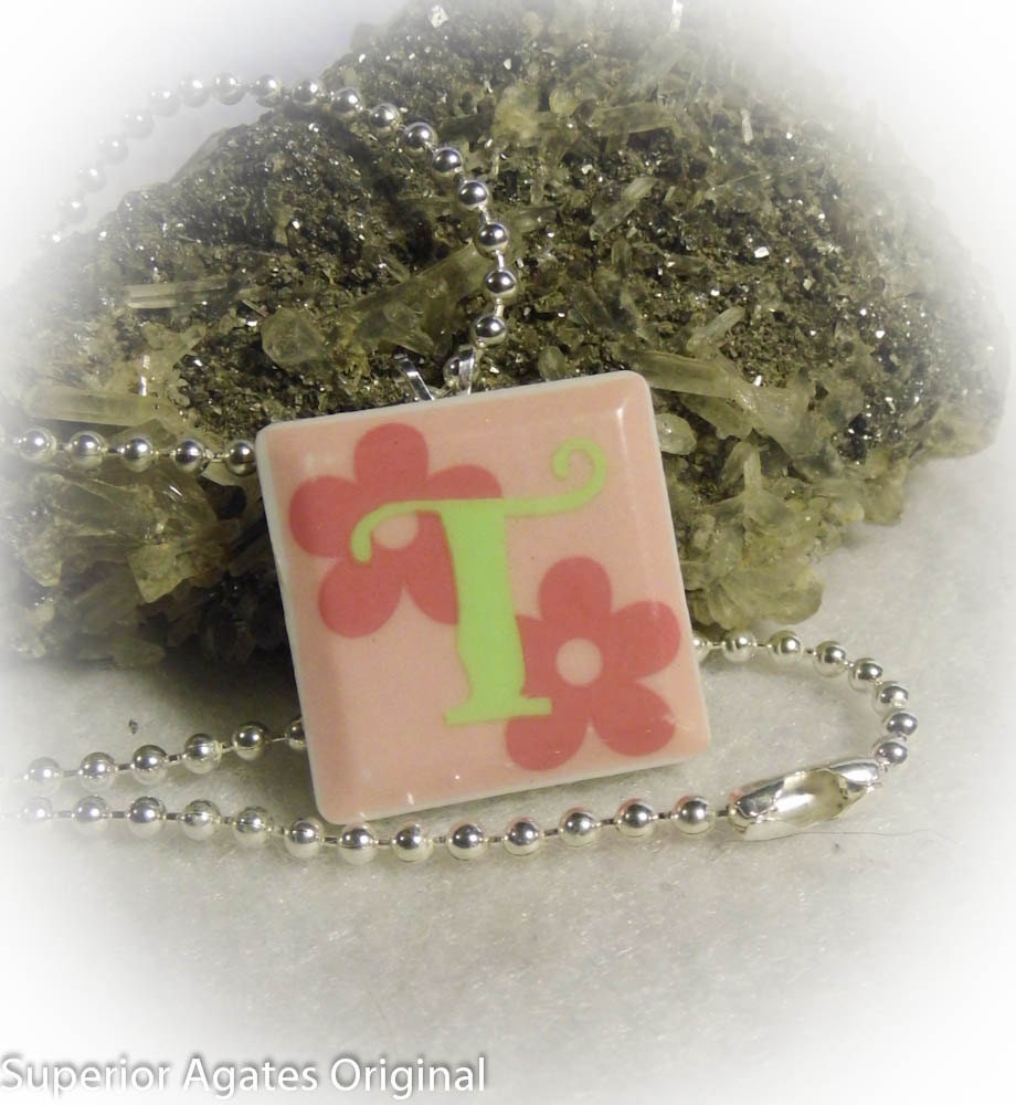 Lettor T  Ceramic Tile Recycled Upcycled Necklace