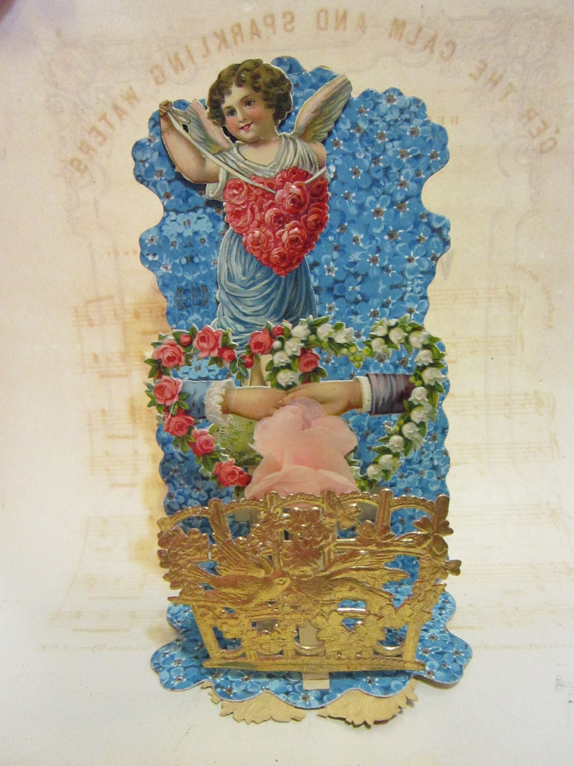 antique VALENTINE - victorian, early 1900s - embossed golden birds - made in Germany