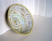 Original Fiber Art Vessel with Altered Road Map of Ohio - Map Art Basket - Coiled Basket - Medium Paper Bowl