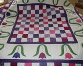 Mothers day gift,Lap quilt,quilt,Butterflies,Easter basket,Tulips,Fushia color,Home decor,Housewares,Birthday gift,flower arrangement