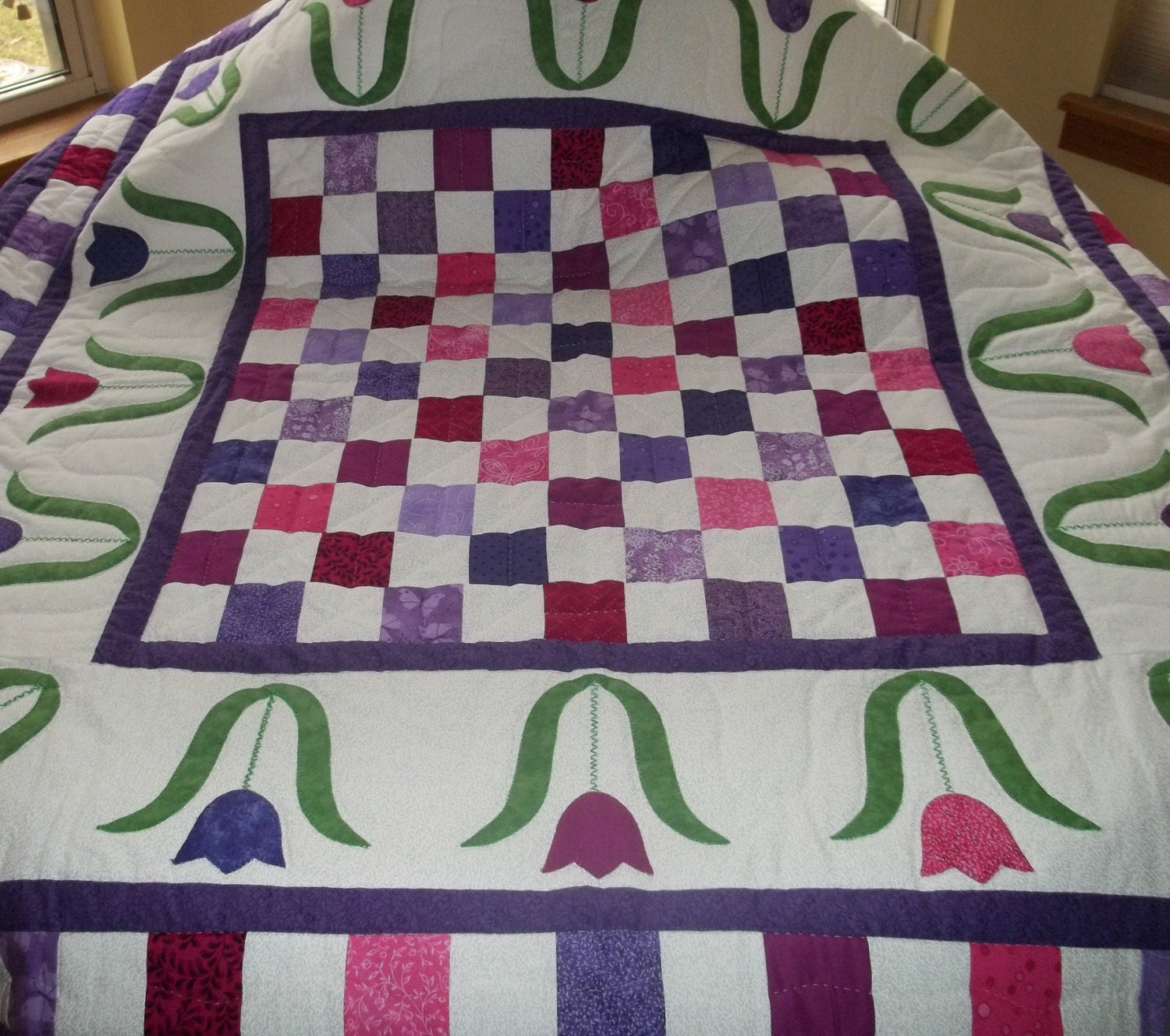 Mothers day gift,Lap quilt,quilt,Butterflies,Easter basket,Tulips,Fushia color,Home decor,Housewares,Birthday gift,flower arrangement