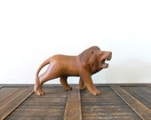 vintage hand carved wooden lion figurine - desert - safari