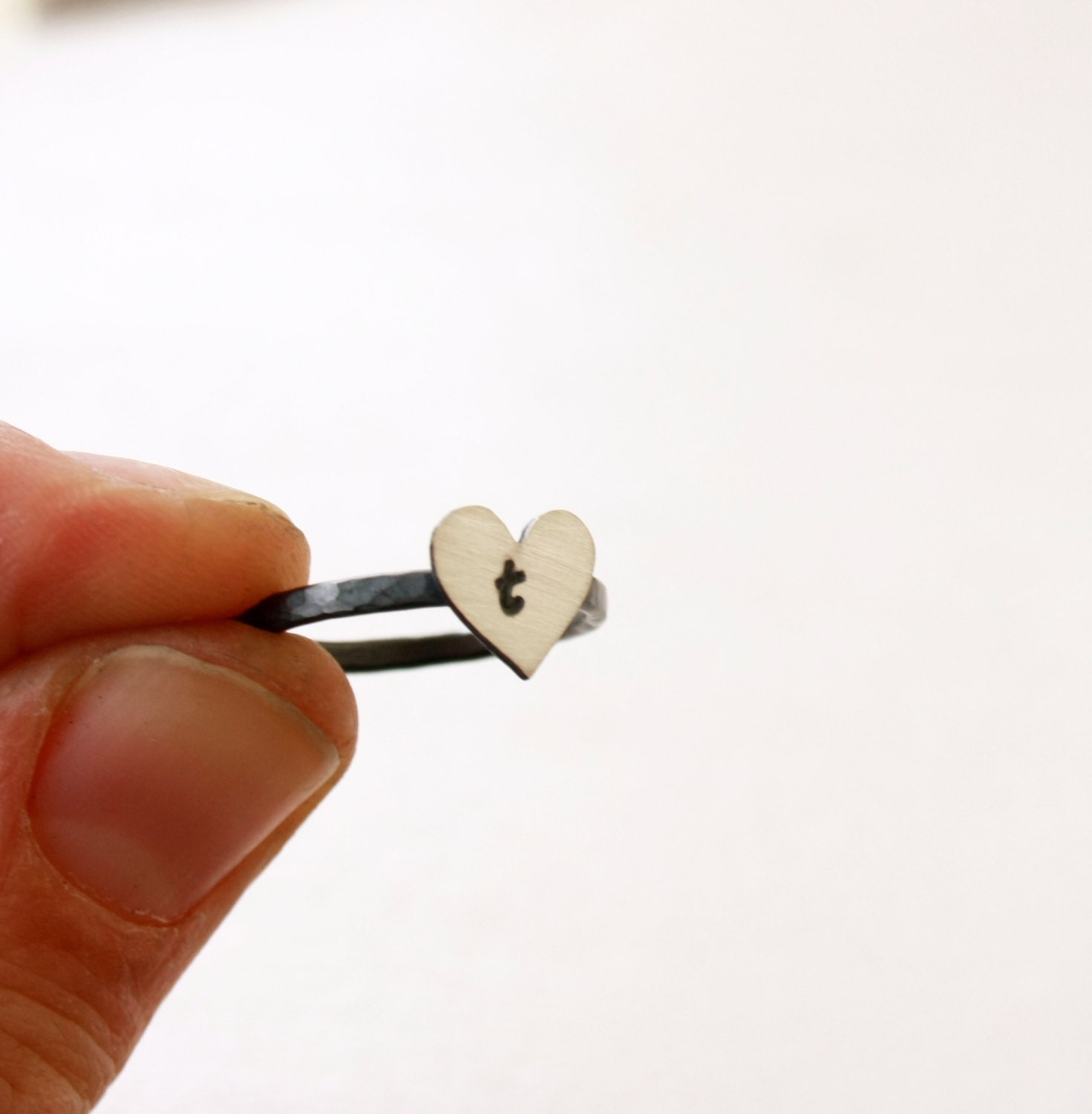 Heart Initial ring Fine silver / stacking letter ring with a heart / simple heart sterling silver ring / love ring Handmade FREE SHIPPING