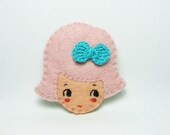 Bow cookie girl head felt brooch