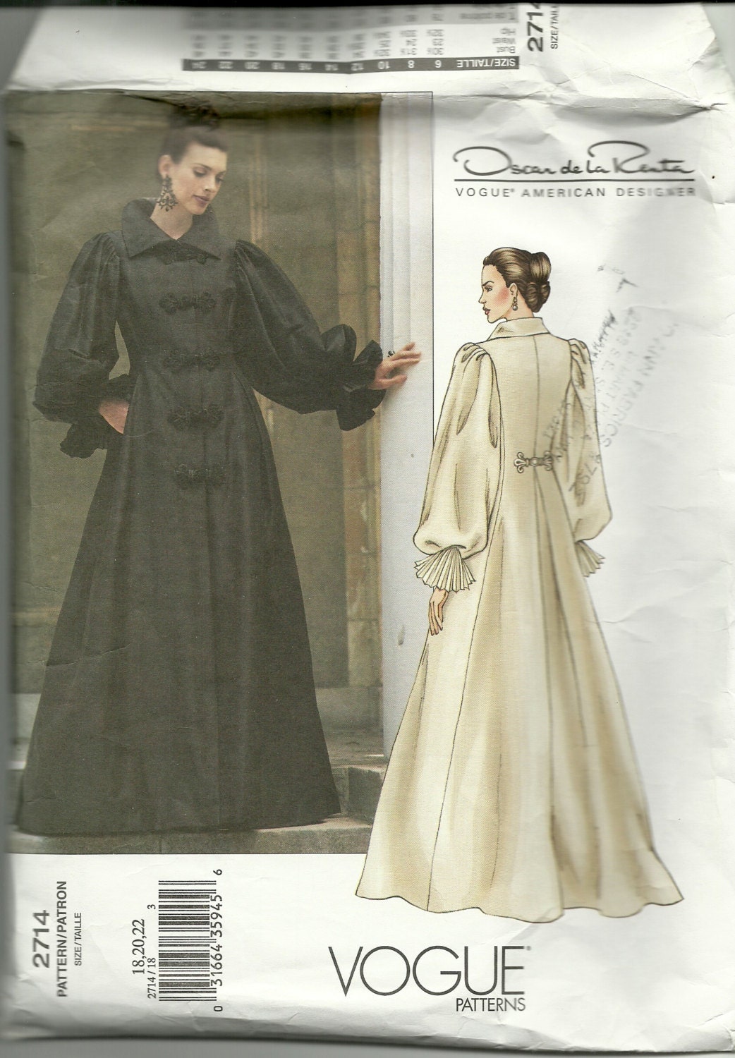Steampunk Victorian Coat Dress Pattern Oscar De La Renta Vogue 18,20,22 Sewing Pattern Out of Print
