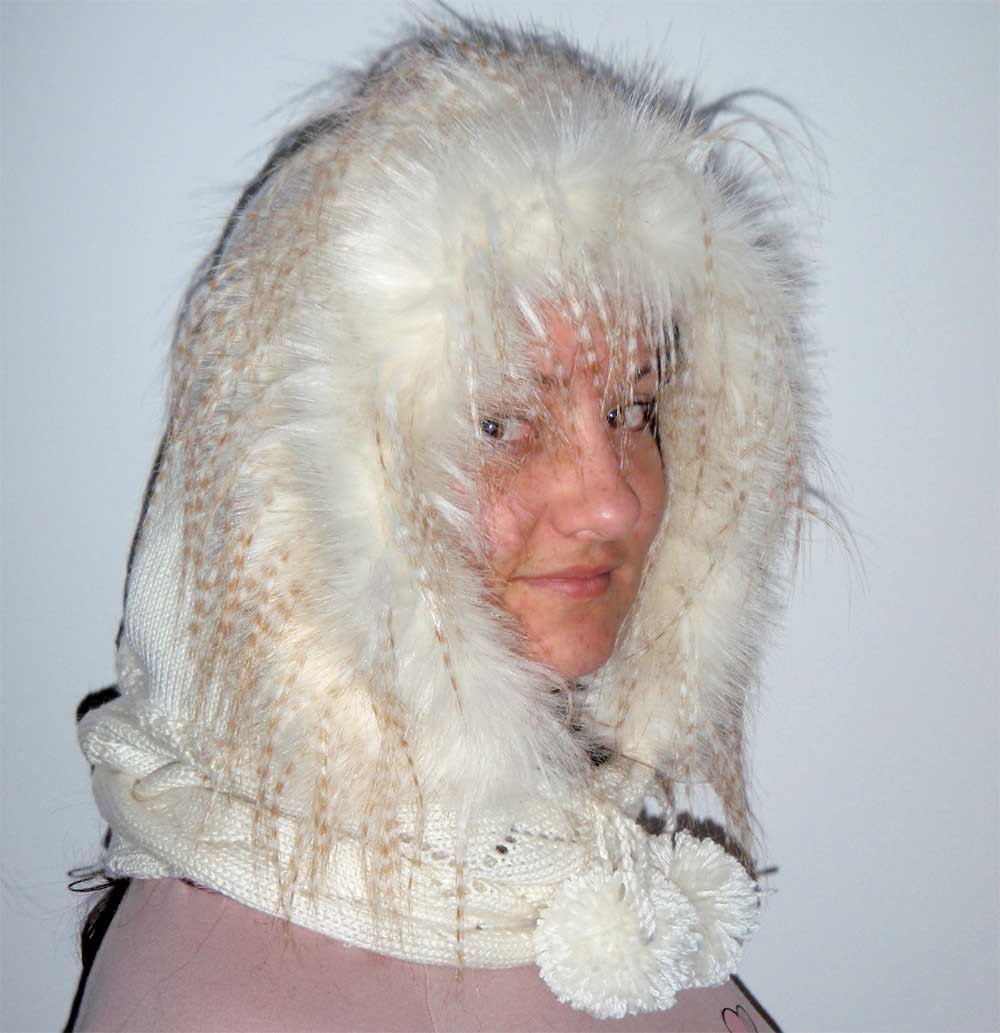 Knit Hood Hoody Hoodie Scarf Hat super soft with faux Fur warm Winter Fashion Accessories