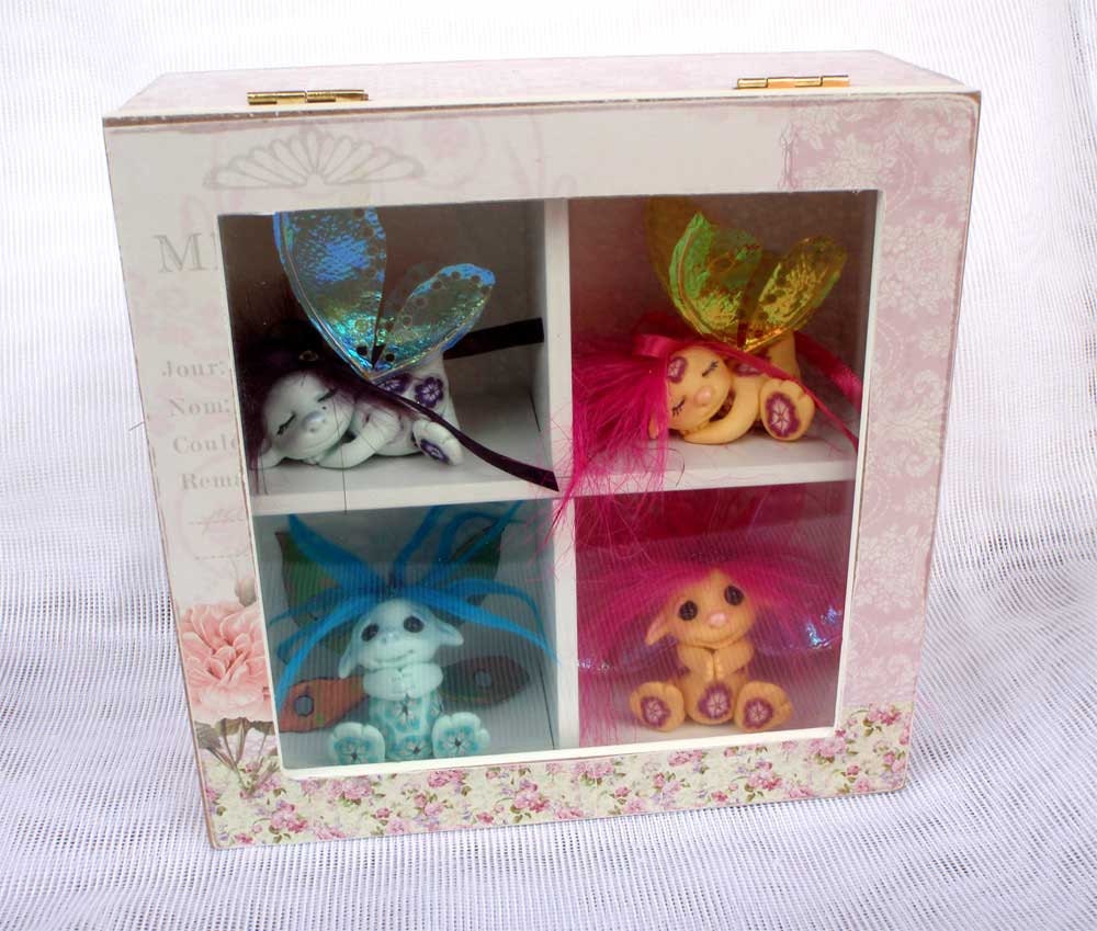 OOAK art doll Spring fairy fae troll gnom gift colleciton of 4 in a box by KDL